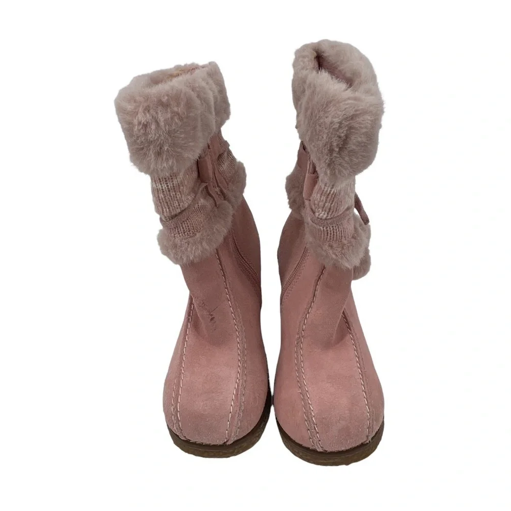 Cherokee Pink Suede Sweater Faux Fur Heeled Boots Size 2 Girl's